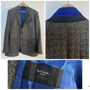 Paul Smith London “The Byard” Wool Blazer Gray Texture Check Made in Italy 44R